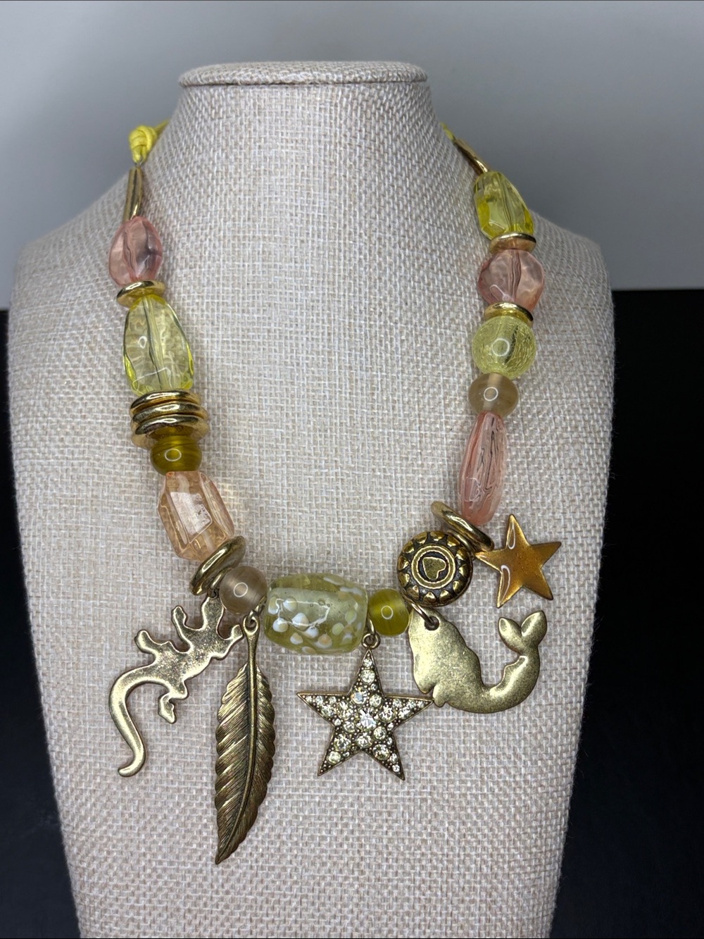Pilgrim Yellow and Pink Charm Necklace with Gold Accents